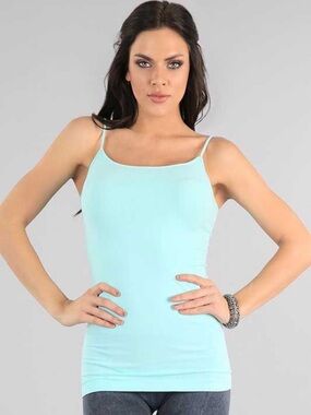 NIKIBIKI Seamless Long Cami Island Paradise Aqua No Side Seams OS Made in USA